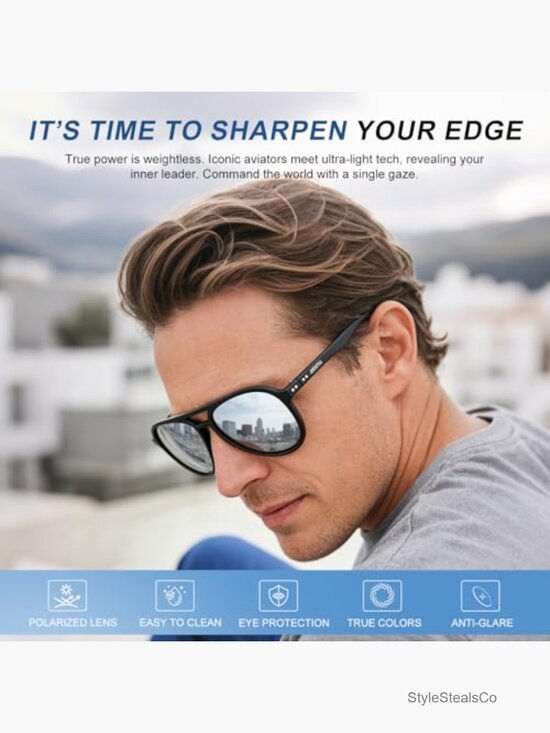 Polarized Aviator Sunglasses, UV400 Protection Lightweight Metal Frame main image 3